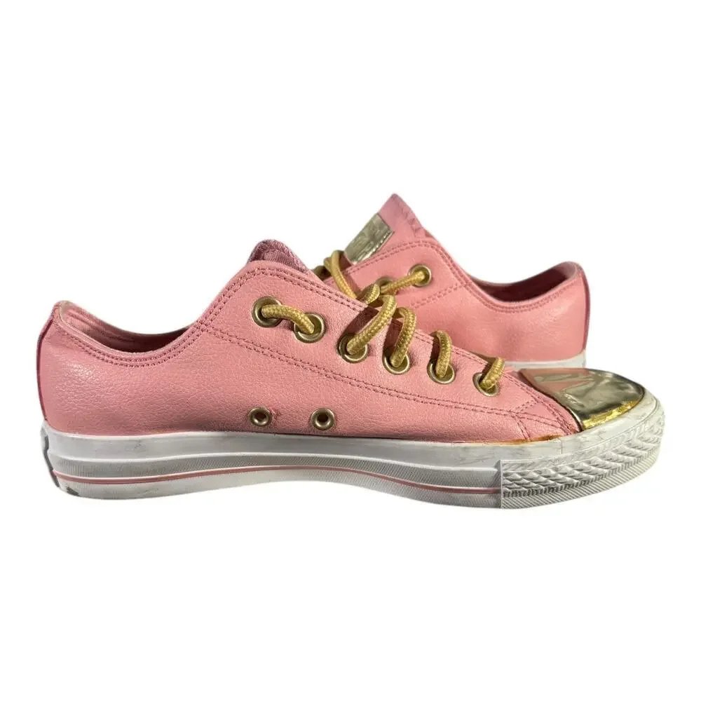 Converse All Star Women’s Chuck Taylor Low Top Leather Pink Sneakers Gold Sz 7.5